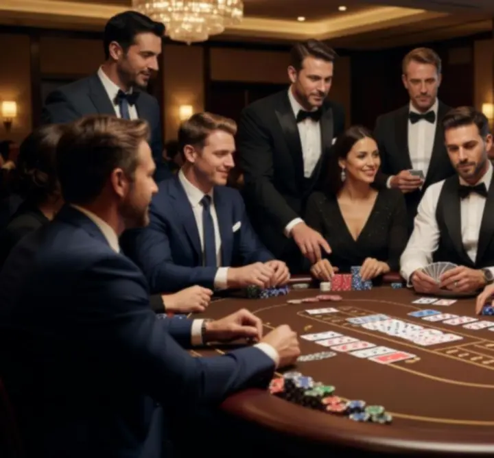 Profesjonalni krupierzy i hostowie prowadzący elegancki wieczór pokerowy