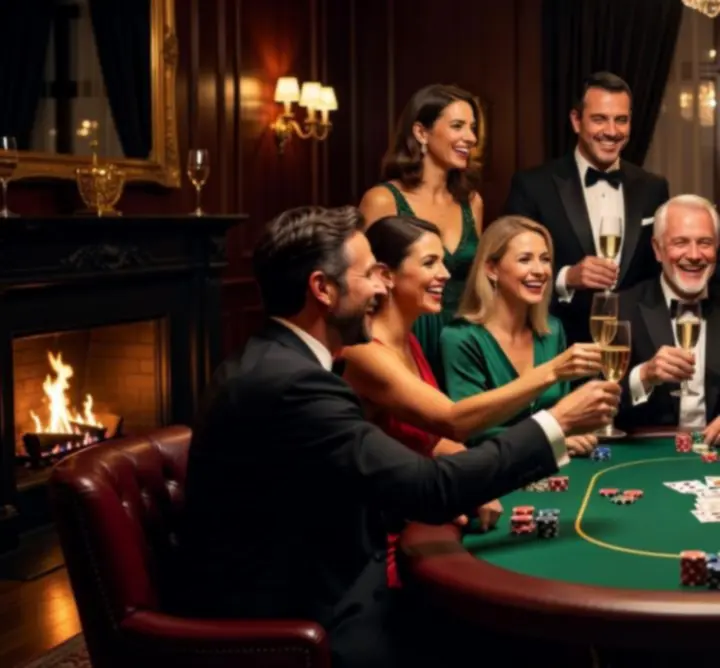 Uśmiechnięci goście podczas wieczoru pokerowego POL