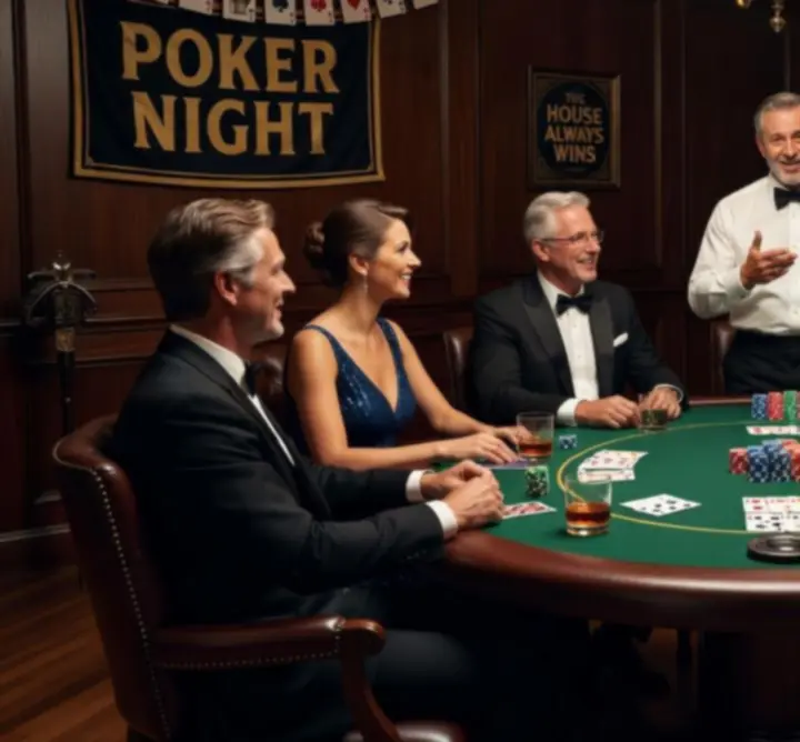 Goście grający przy eleganckim pokerowym stole