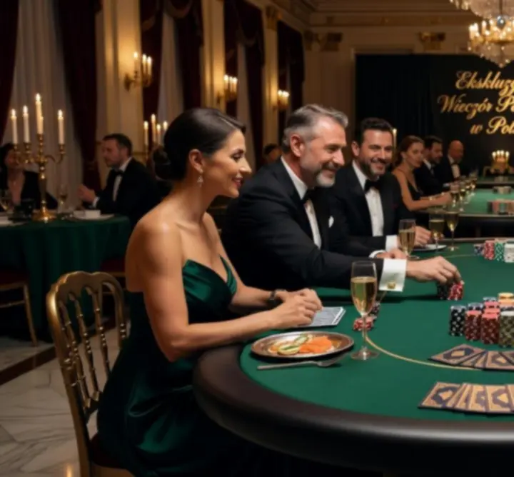 Elegancki stół pokerowy POL przygotowany na wieczorne wydarzenie